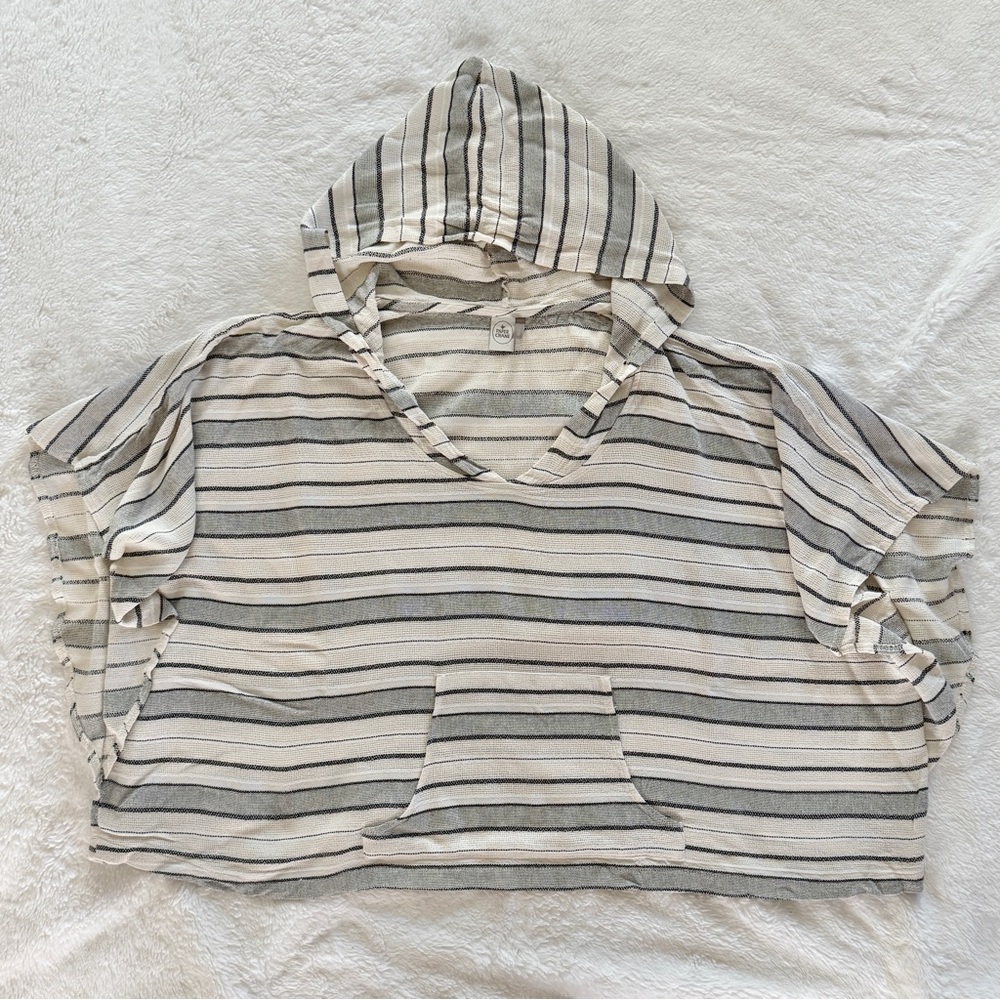 Paper Crane Marled Stripe Hooded Poncho Pullover Gray Cream Size Large
